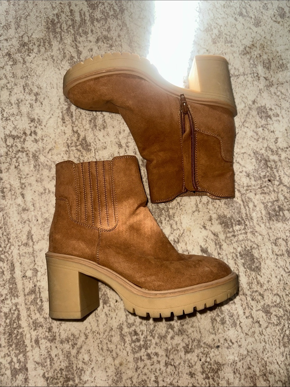 Universal Thread Cognac Suede Chunky Heel Ankle Boots